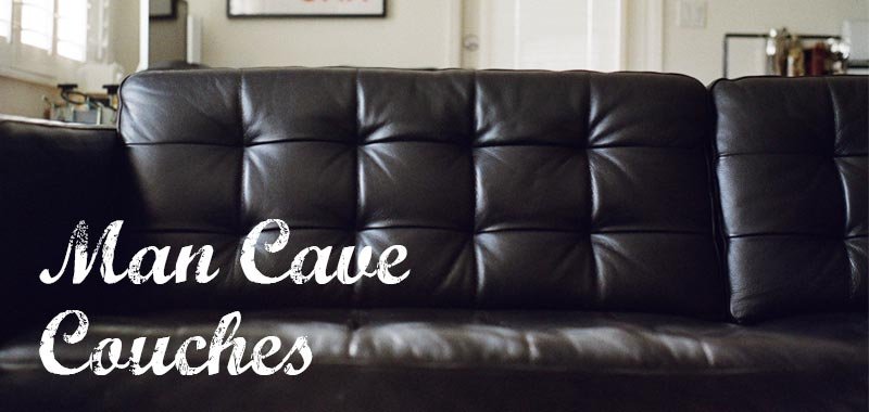 Black leather couch with title of this page