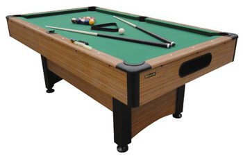 Standard pool table with green felt top