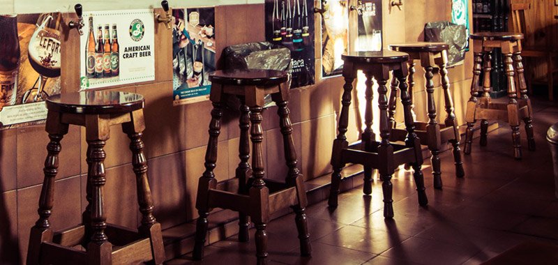 Wooden stools under bar counter