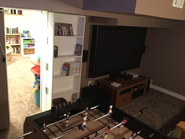 Inside room with foosball table and TV